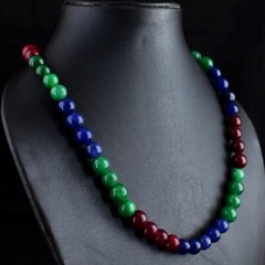 Oval Shape Sapphire , Emerald & Ruby 391. Cts Beaded Womens Necklace RK 42 E696