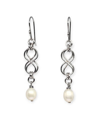 Handmade Silver Infinity Freshwater Pearl Dangle Earrings Boho Elegant Drop