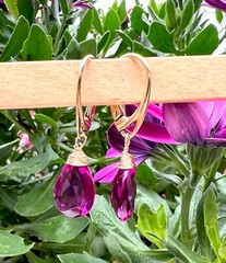 Gorgeous Lab Made Purple Sapphire Earrings 14k Yellow Gold Vermeil , Lever Backs