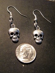 4 Pairs SKULL EARRINGS Mini Head Skeleton Bikers Goth Silver Wires Lot of 4 NEW!