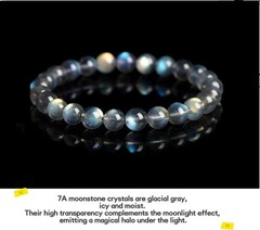 Handmade Natural Moonstone Stone Bracelet 7+mm Ice Blue Crystal Stretch Bracelet
