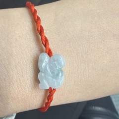 Red Cord Grade A Jadeite Animal monkey Carved Charm Bracelet