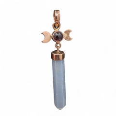 Blue Angelite Point Rhodolite Garnet Crescent Moons Pendant Only Solid Copper