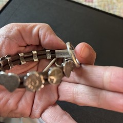 ARNOLD GOLDSTEIN STERLING SILVER LEATHER CONCHO BRACELET SIGNED HEART FLOWER