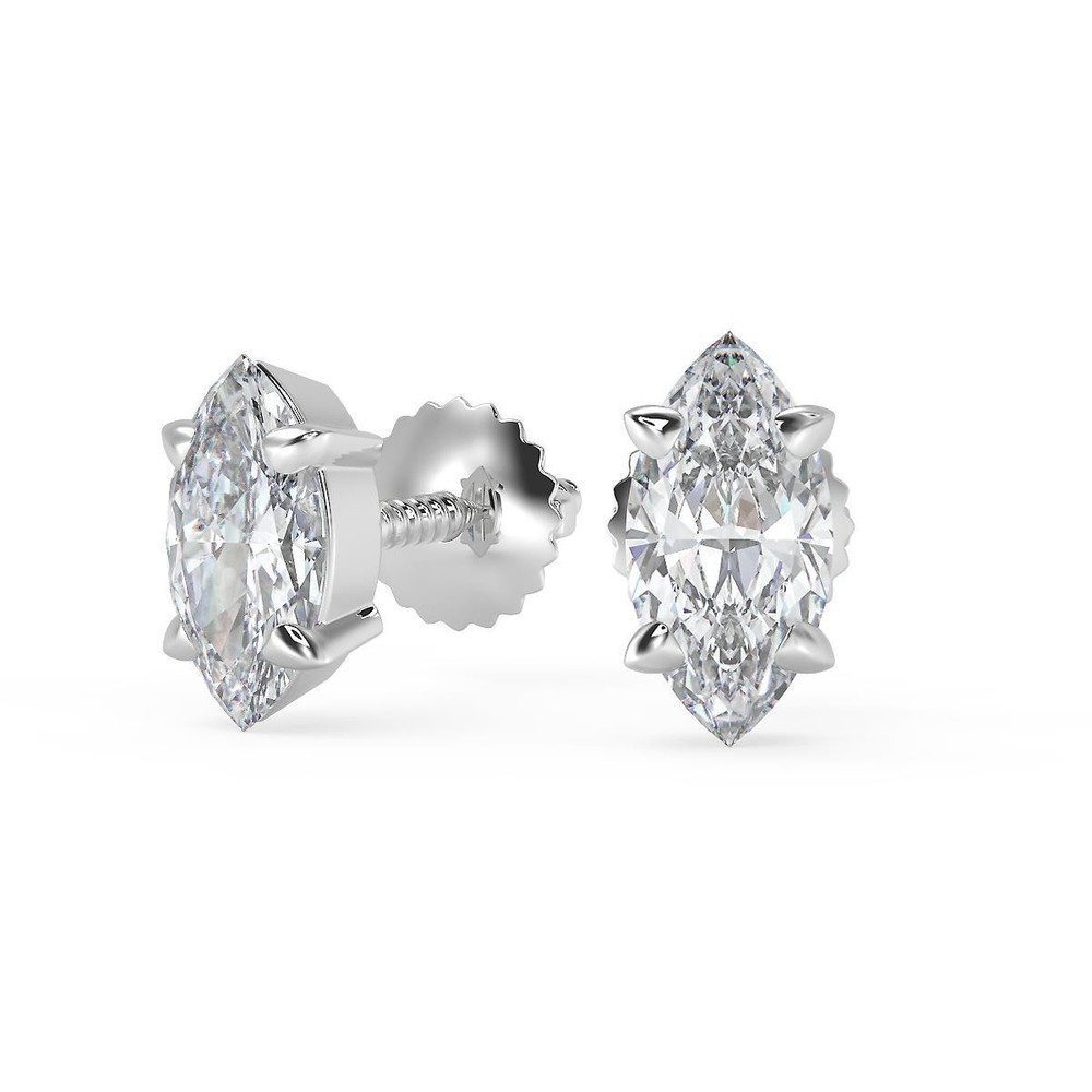 2 Ct Marquise Cut Basket Stud Diamond Earrings VS1 D Screw Back