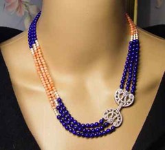 LAPIS CORAL HAND STRUNG NECKLACE SILVER .925 CLASP UNIQUE ONE OF A KIND JEWELRY