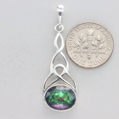 Faceted Oval MYSTIC TOPAZ Celtic Pendant – 925 STERLING SILVER Rainbow #3e