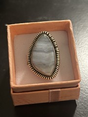 Blue Lace Agate Sterling Silver Ring 925 Sz 6 Genuine Gemstone Boho Hippie Chic