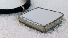 Handmade Broken Pottery Pendant Necklace on Black Cord 14-17 in