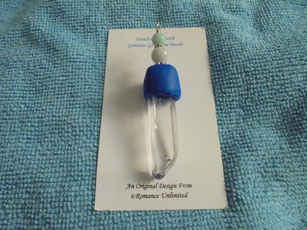 THROAT CHAKRA Balancing Fimo Clay MADAGASCAR QUARTZ Pendant/Wand/Ornament Wicca