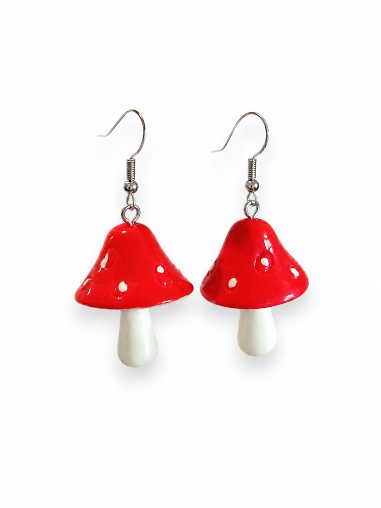 Cute Red Mushroom Dangle Earrings Fairycore Cottagecore Woodland Novelty Gift