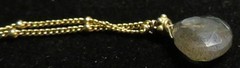 Vintage Labradorite ? Water Drop Moonlight Stone Pendant Necklace 16″ Gold Tone