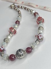 Artisan Handcrafted Art Deco Lampwork Glass Jewelry Necklace Mean Girlz #17 Pink
