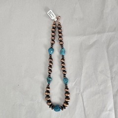 Southwestern Copper Pearl and Saucer Necklace w/ Genuine Turquoise – 16″