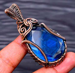 London Blue Topaz Gemstone copper wire wrapped Handmade pendant Jewelry 2.51″