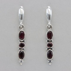925 Sterling Silver – Triple Oval and Round Red Faceted Garnet Post Earrings