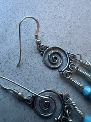 Vintage sterling silver 925 handmade spiral earrings Crystal Ab Bicone beads C4