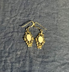 Vintage Moonstone Wire Earrings Set In a Victorian Style Sterling Silver