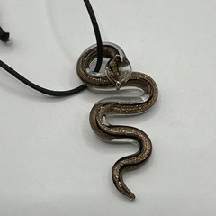 Art Glass Metallic Bronze Black Clear Colored Snake Pendant On Cord