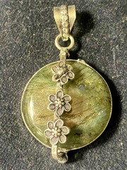 Fiery Labradorite Gemstone Pendant Handmade Silver .925 Flower Trim 2.4”