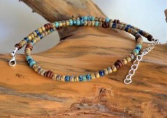 Unisex Multicolor Boho Beaded Leather Choker or Short Necklace Handmade Jewelry