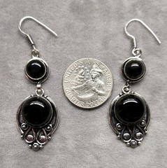 New Set Black Tourmaline Onyx Pendant Earrings Silver Modern Protection Core