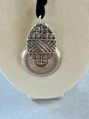 Handmade Silvertone Boho Tribal Necklace Pendant Satin Cord 26.75″ Unisex Brutal