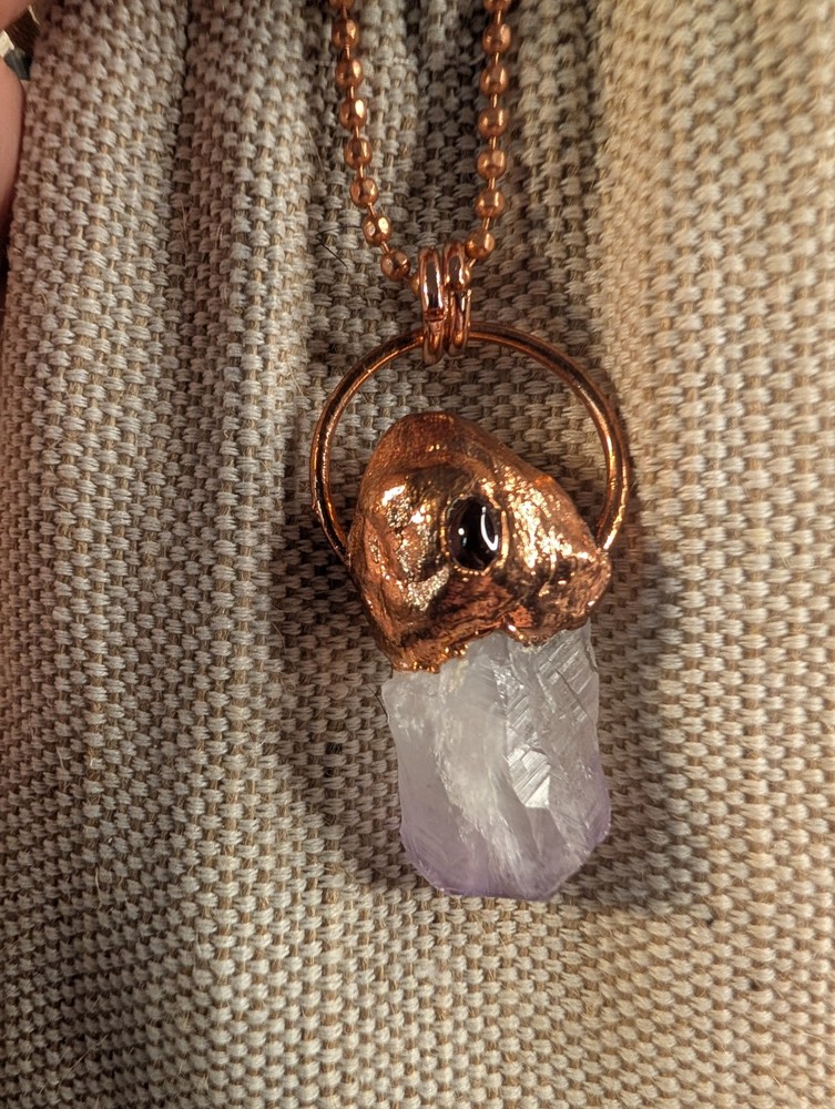 Natural Amethyst Garnet Copper Pendant With 24″ Ball Chain