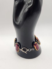 Studio Art Glass Bracelet Dichroic Fused Glass Red Black Artisan Toggle Bracelet
