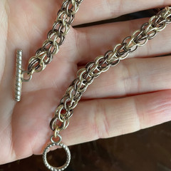 Dark Gray and Silver Tone Persian Weave Chainmaille Bracelet, 8.5 inches