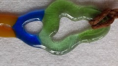 Large 5 1/2″ fused glass pendant, vintage hippie look necklace unusual