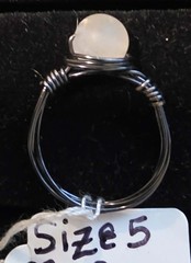 Handmade size 5 wire-wrapped Rose Quartz rings with hematite colored wire