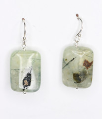 Prehnite Green Gemstone 13 x 18mm Rectangle .925 Sterling Silver Earrings 1 1/4″