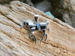 Horse Pony Stalion Sterling Silver 925 Buffalo Turquoise Gemstone & Opal AN17