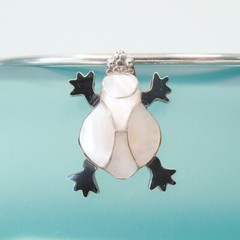 Frog White Mother of Pearl Shell Handmade Pendant Sterling Silver Necklace