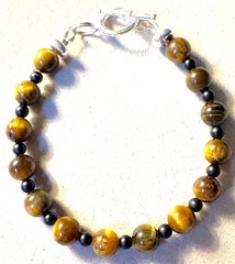 Tiger’s Eye/Black Onyx/8.5″/ Gemstone Bracelet (TEB-71)