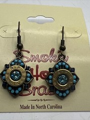 9mm Luger Bullet Earrings R-P Headstamp Dangle Turquoise Blue
