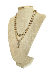 DoubleStrand Brown Striped Jasper Bead & Moonstone Teardrop Pendant Necklace 17″