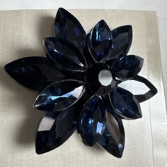 Rhinestone Bridal Button Brooch Dark Blue Crystal Navy Star, Flower jewelry