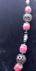 Unique Handcrafted Necklace Rhodolite, Crystal & Antique Silver Tone 24″