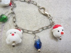 Glass Santa Claus Lights Bead Dangle Charms Silver Clad Chain Bracelet Handmade