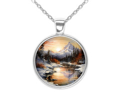 Winter Wonderland Scenic Art Silver Necklace Standard or Large Charm Pendant