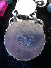 Ayala Bar Handcrafted Bead Charm Textile Fabric Silver Tone Necklace 15”+ Extend