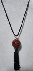 Faux Cinnabar Round Carved Bead On Satin Cord Necklace. #660