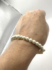 Mixed White & Champagne Colored Beaded Stretch Bracelet Glass Crystal & Pearls