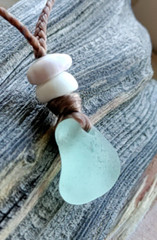Genuine Sea Glass Necklace Men Women Teen Braid Hawaii Puka Shell Pastel Green