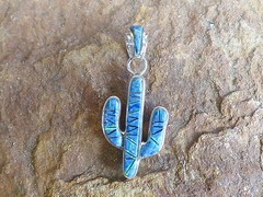 Southwest Saguaro Cactus Sterling Silver Denim Lapis Opal pendant handcrafted
