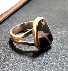 Pallesite meteorite ring set in sterling silver size 6.5