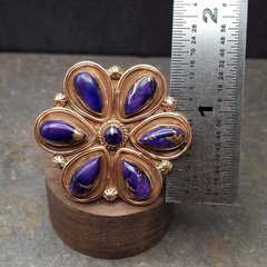Large Purple Mojave Turquoise Flower Cluster Ring Solid Copper Adj Sz 6-12