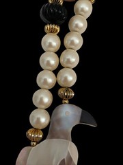 VTG Mother Of Pearl Parrot Necklace Faux Pearls Double Strand W/ Earrings Set